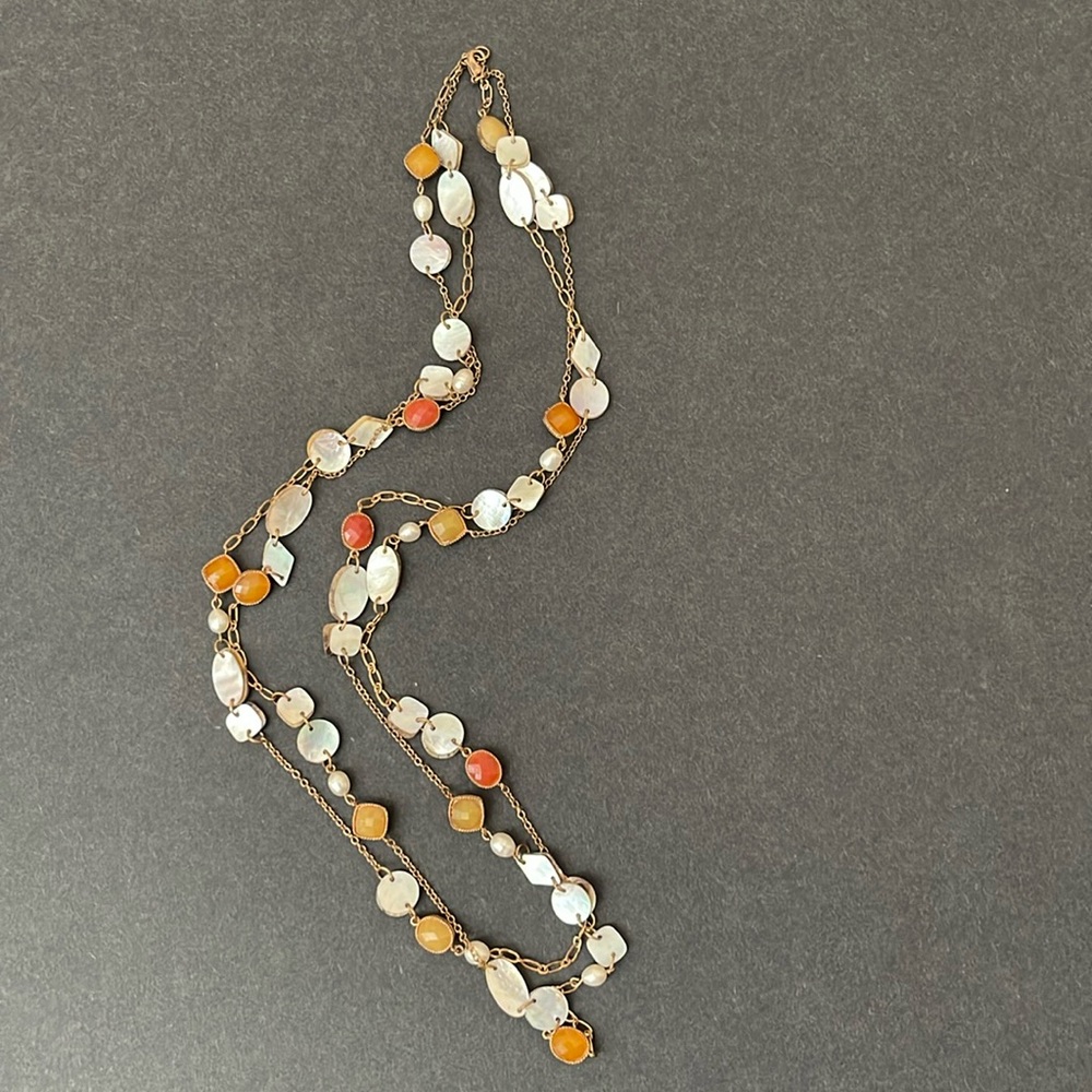 Multi-strand (2) gold chain with earthy tone beads
